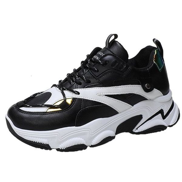

2021 new spring white woman chunky female fall fashion father sports mixed colors lace casual shoes v020, Black;white