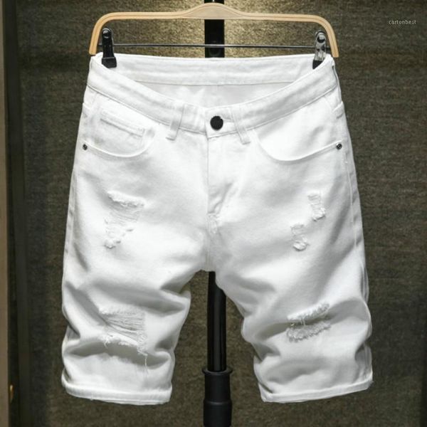 

men's jeans summer boutique cotton fashion ripped mens casual shorts white black male beach elasticity1, Blue