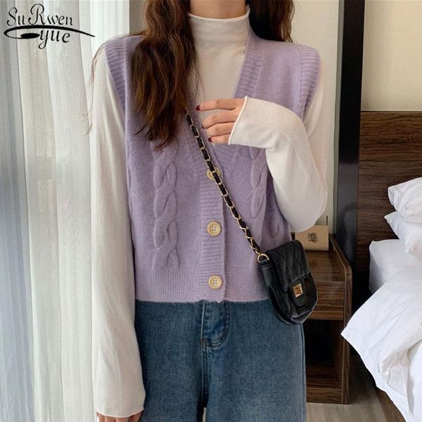 

fashion new preppy twist solid cardigan winter clothes women v-neck sleeveless knitted vest sweater pull femme chic 11687, White
