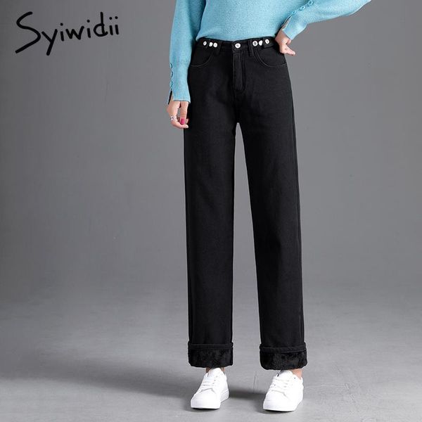 

fleece high waist jeans woman straight black denim velvet pants boyfriend for women mom casual autumn winter kg-48, Blue