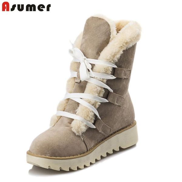 

asumer size 34-43 women boots round toe platform fur snow boots lace up keep warm footwear cotton shoes lady ankle, Black