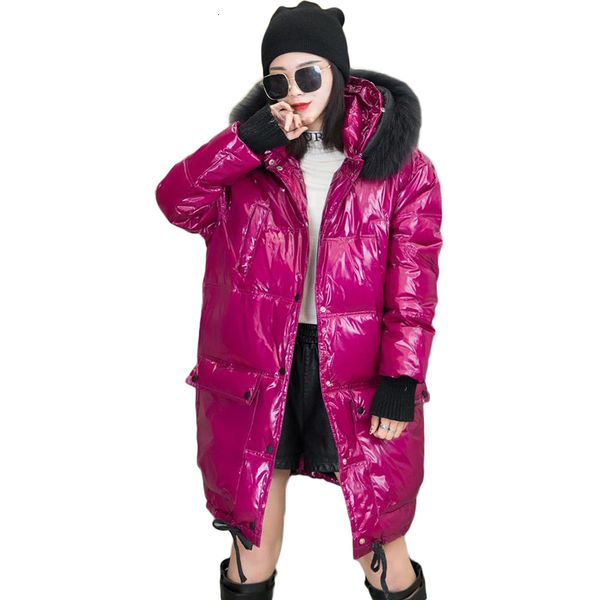 

oversized woman winter jacket windproof womens parkas warm hooded fur padded jacket glossy winter down can wear 100kg, Black