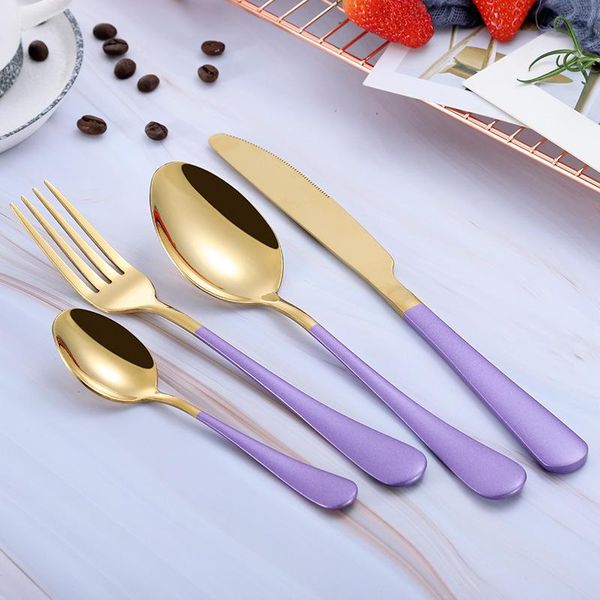

cutlery stainless steel tableware cutlery set restaurant travel dinnerware set rainbow fork knife spoon tableware set h wmtxac