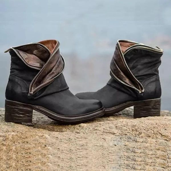 

зимние сапоги lady zipper женская обувь осень роскошная круглый носок пинетки женщина 2020 высокие каблуки моды большой размер, Black
