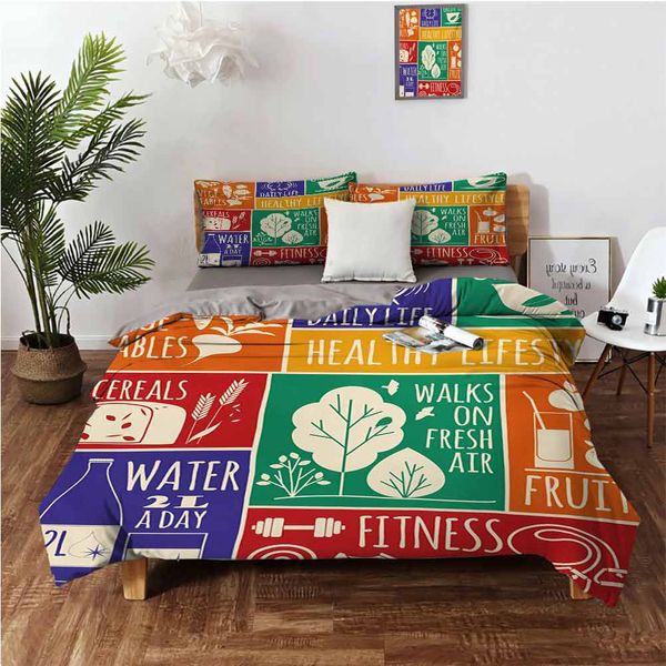 

collage of different colorful frames with motivational signs vegetables exercisebedding 3-piece set