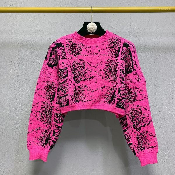 

autumn winter european knitted black dot high waist loose navel exposed pullovers short sweaters woman fashion streetwear 20201, White;black