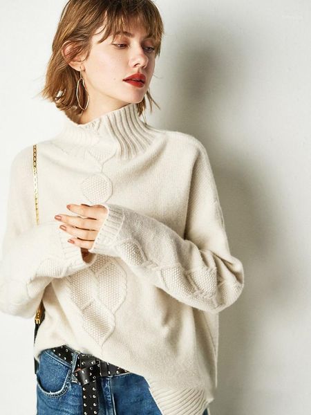 

2020 new fashion autumn winter women warm cashmere turtleneck twisted pullover female loose thick lazy knitted outwear 1, White;black