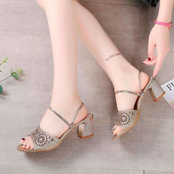 

dress shoes sandals women's ladies bohemia style summer crystal peep toe slipper fish mouth woman high heels casual beach #45, Black