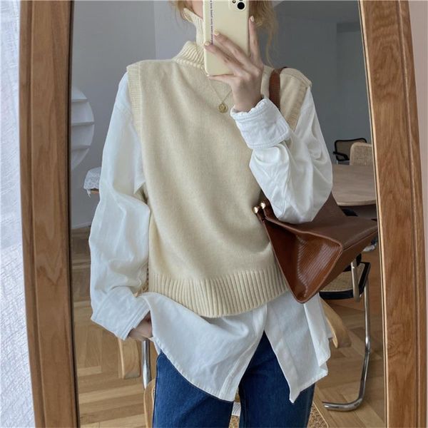 

women's vests casual lazy ins loose sweater female korean harajuku sweaters japanese kawaii ulzzang vintage clothing for women, Black;white