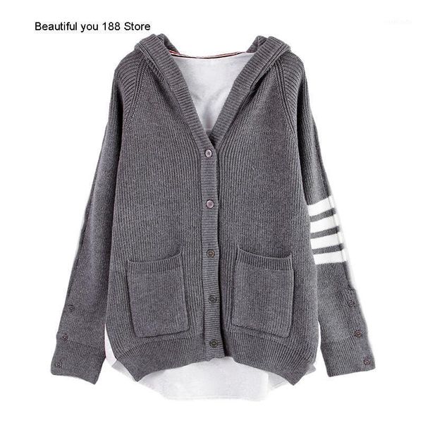 

new korean style stitching knitted hooded cardigan, style jacket women fashion early autumn 20201, White