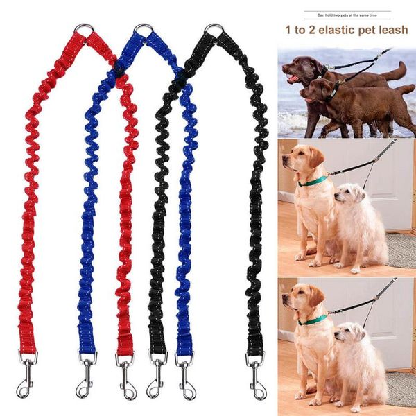 

1 pcs pet dog lead leash traction rope splitter 1 to 2 double way elastic outdoor e2s