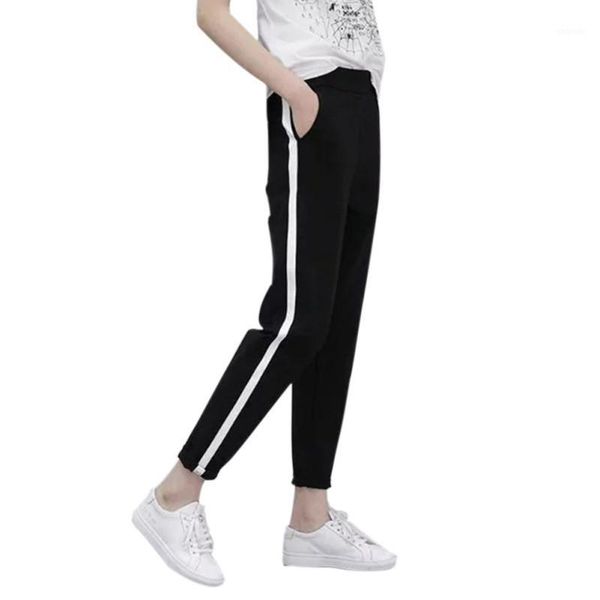 

running pants jogging striped sport pencil women cotton soft bodybuilding joggers gym trousers tights1, Black;blue