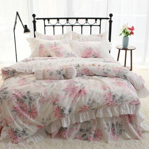 

pastoral flower bedding set,twin full  king cotton romantic elegant floral home textile bed skirt pillow case quilt cover1