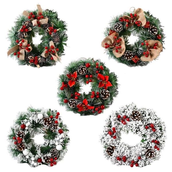 

christmas wreath artificial pinecone red berries garland decoration hanging front door wall tree