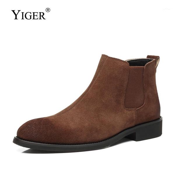 

yiger new men boots man ankle boots autumn cow suede male slip-on men's causal ankle 03681, Black