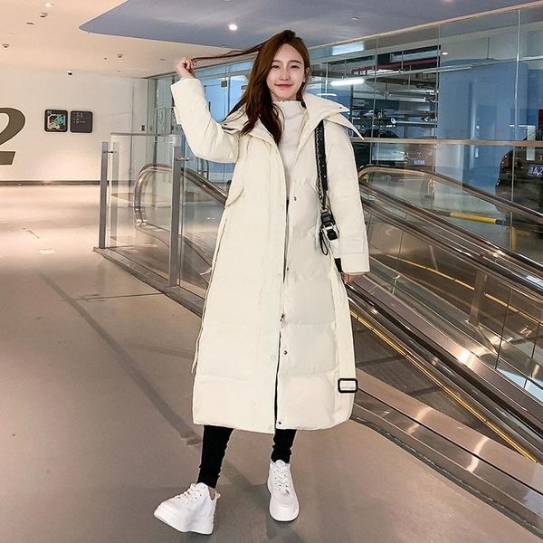 

2021 new female winter coat woman korean version thin, long on the knee with thick hood oversized jacket emet, Black