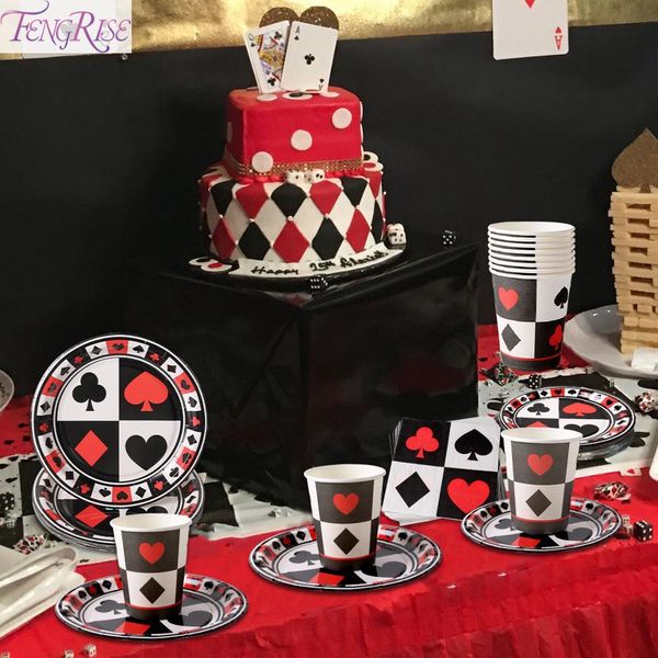 

fengrise playing card casino las vegas disposable tableware paper plate cup poker theme supply game night magic party deco