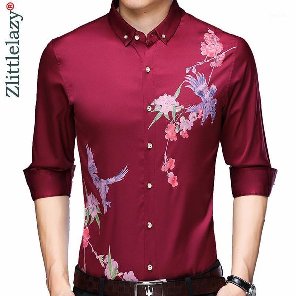 

2020 brand long sleeve men social shirt spring streetwear casual floral shirts dress mens slim regular fit clothes fashions 00821, White;black
