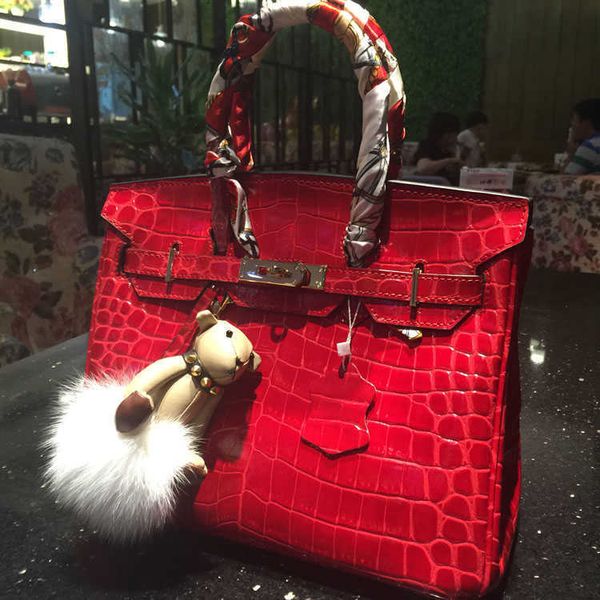 

2020 new genuine leather ladies bags trendy handbag womens bag high-end temperament crocodile pattern platinum bag portable big bag