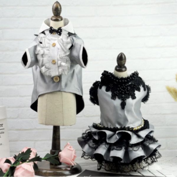 

cute dog puppy princess dress dog boy tuxedo clothes girl tutu skirt pet cat luxury princess wedding party dress