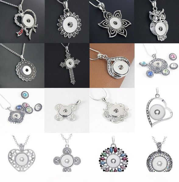 

new 50 pieces women's mix styles vintage 18mm ginger snap chunk charm buttons pendant necklaces sweater chain wholesale lot, Silver