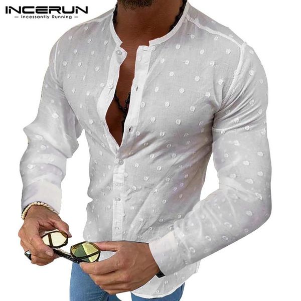 

incerun solid color shirt men streetwear jacquard casual long sleeve handsome thin blouse fashion dress shirts men s-5xl 2020, White;black