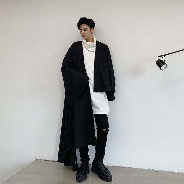 

2021 men asymmetrical autumn project long trench coat man irregular hip hop jacket vintage jackets oversize b1o4, Black;brown