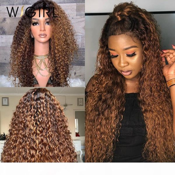 

wigirl ombre color water curly remy 13x1 6x1 t part highlight deep wave colored brown 1b 30 frontal wig pre plucked, Black;brown