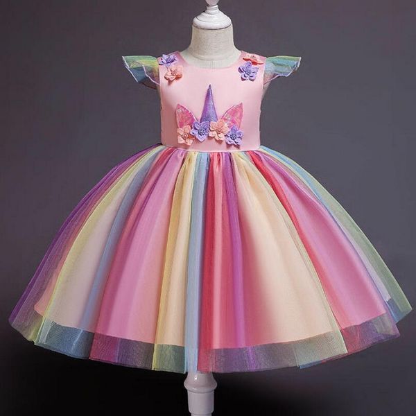 

girls unicorn costume disfraz unicornio princess flowers tutu dress up for children christmas wedding fancy party dresses 2-10 y, Black;red