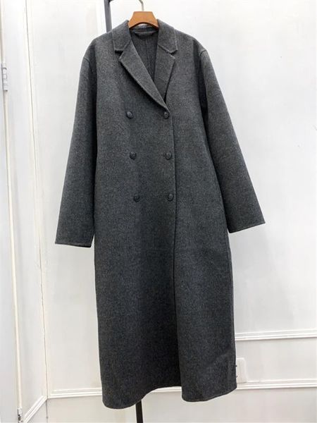 

autumn winter woolen women's midi coat ladies cardigan split cuffs long-sleeved loose double-breasted outwear, Tan;black
