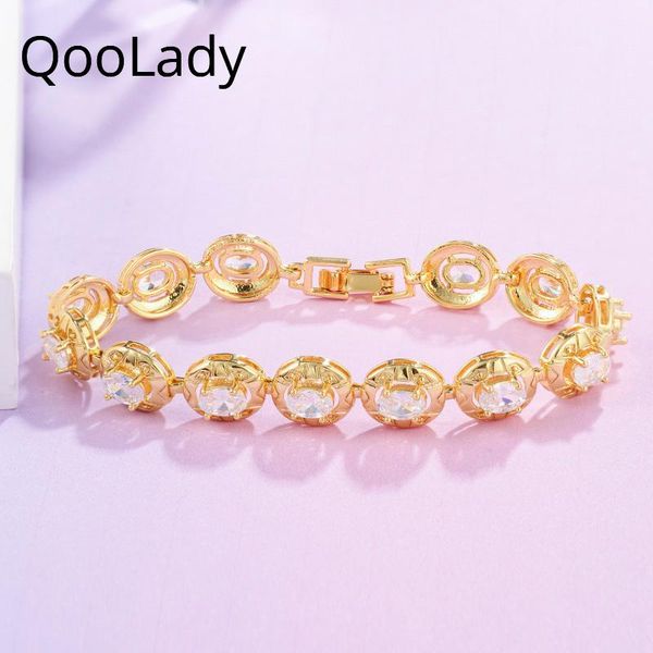 

qoolady luxury yellow gold color round charm cubic zirconia tennis bracelet for wedding jewelry accessories s007, Black
