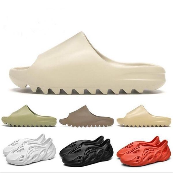

дешевые 2020 kanye west тапочки мужчины женщины скользящие bone земля коричневый песок пустыни обувь слайд смолы сандалии пены runner размер, Black
