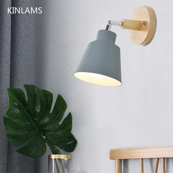 

nordic wall lamp simple wooden 4 color bedside wall llight e27 for bedroom corridor living room, to rotate1