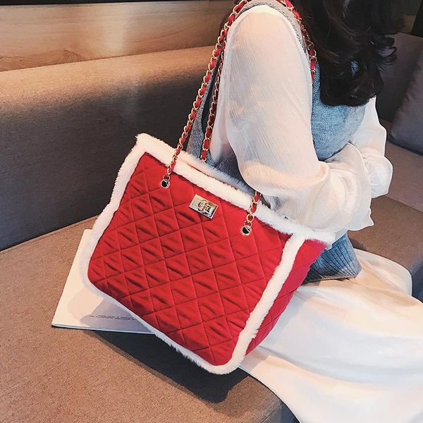 

bag female fashion large small fragrance velvet shoulder messenger bag lingge handbag autumn and winter soft warm shopping