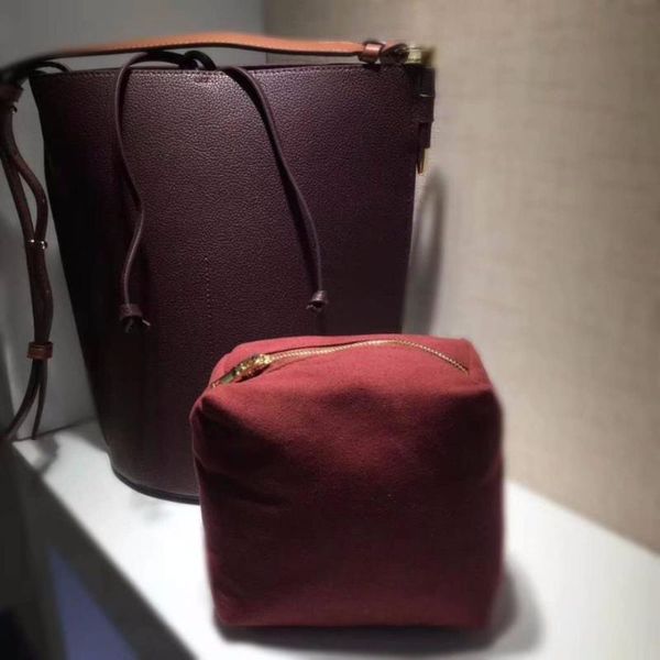 

soft genuine cow skin real leather bucket bag with leather strap lady shouder cross body bag suede skin lining dark coffee brown