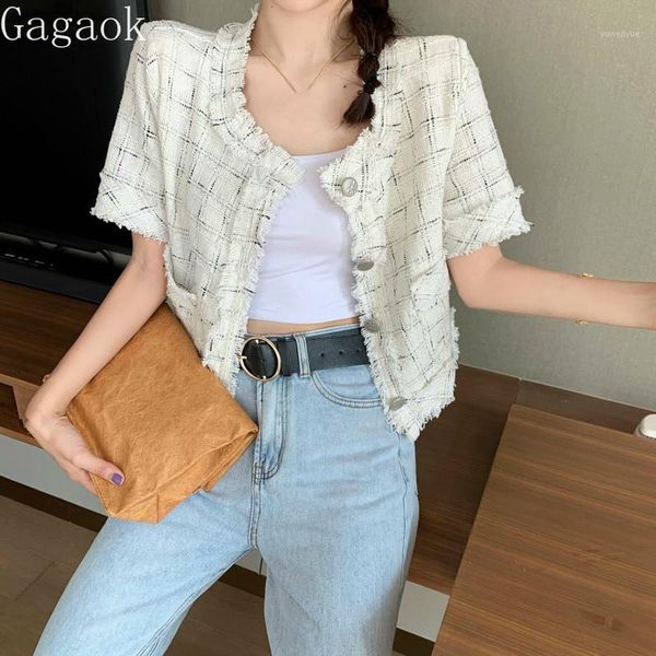 

gagaok women vintage fashion sunscreen jacket 2020 summer new square collar plaid tassel pockets button loose casual wild coat1, Black;brown