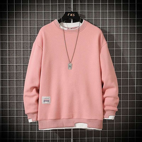

fake two piece sweater for men's loose style, versatile, fall / winter 2020 plush pink long sleeve oversized bottoming shirt, Black