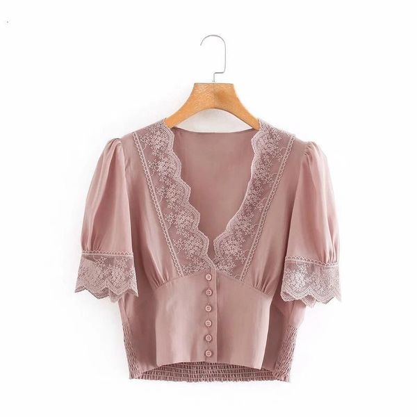 

hh4129 european and american style 2021 summer new fashion temperament show thin lace collar short shirt, White