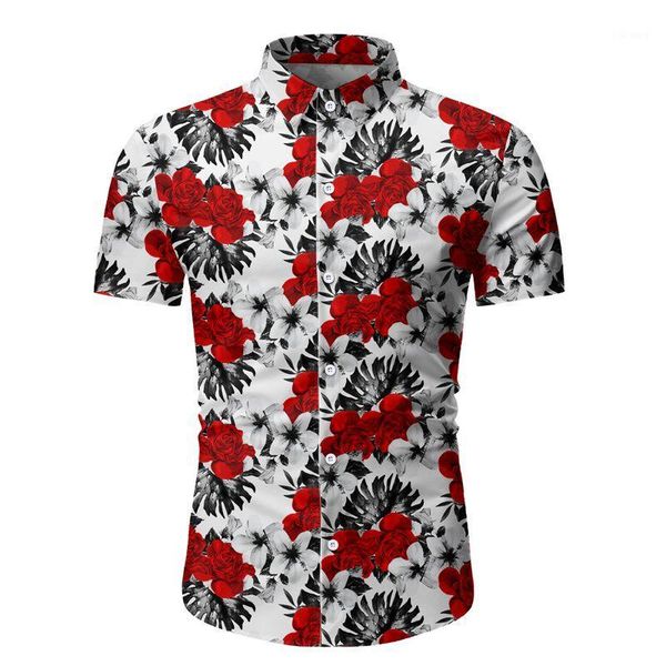 

men's casual shirts mens slim fit men's short - sleeved floral shirts1, White;black