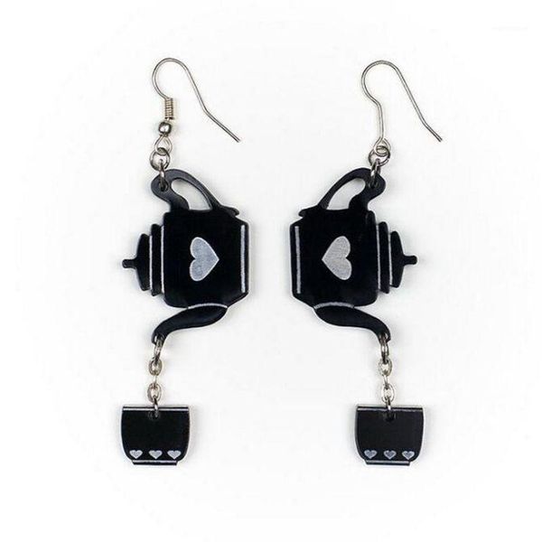 

QIGO Acrylic Long Black Heart Teapot Cup Drop Earrings Exaggerated Night Club Earrings For Women1, Silver