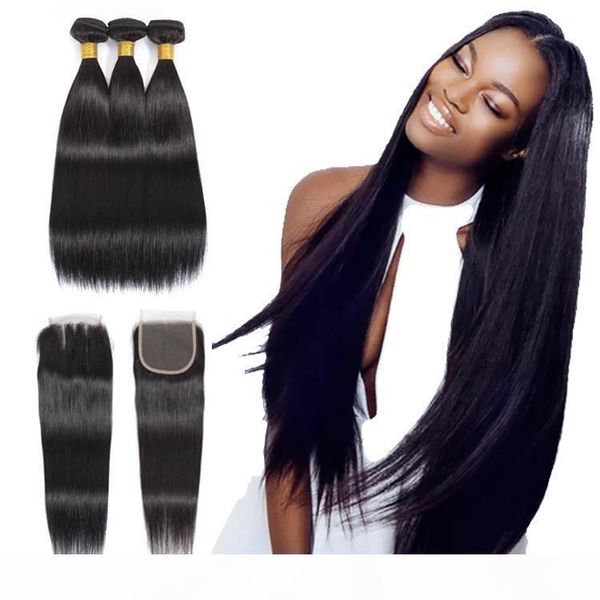 

human hair bundles with closure brazilian hair bundles with closure peruvian malaysian indian straight remy hair extension, Black;brown