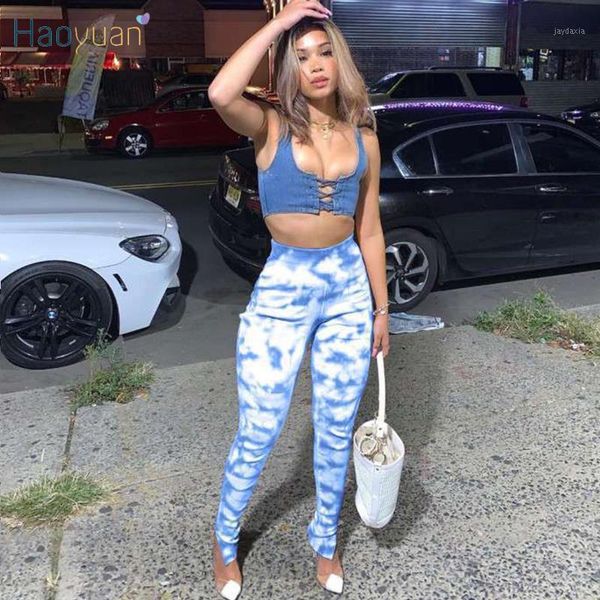 

haoyuan tie dye bodycon pants fall clothing women fashion streetwear sweatpants high waisted trousers split zip hem pants1, Black;white