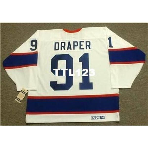 

421 #91 kris draper winnipeg jets 1991 ccm vintage t home hockey jersey or custom any name or number retro jersey, Black
