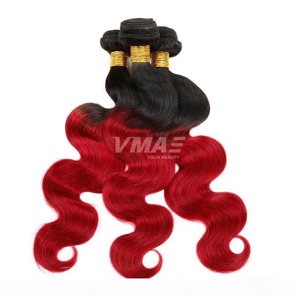 

vmae two tone ombre red brazilian virgin human hair body wave sexay human hair 4 bundles brazilian body wave red ombre hair weave, Black