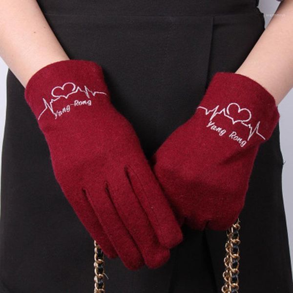 

Fashion Women Wool Velvet Warm Touch Screen Driving Glove Winter Cashmere Letter Embroidery thicken Windproof Cycling Mitten L331, Blue;gray
