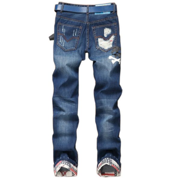 

with stripes hiphop plus size 38 vintage washed straight pants stretch men's denim jeans, Blue