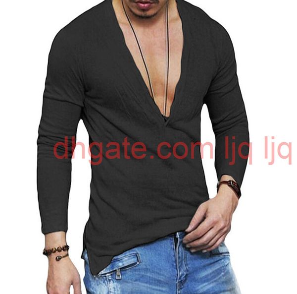 

deep v long sleeve t-shirts fashion new male autumn winter casual t-shirts, White;black