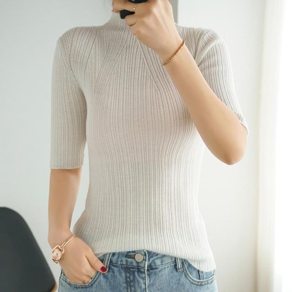 

half sleeves fashion casual soft warm jumper female stylish knitted turtleneck wool sweater, White;black