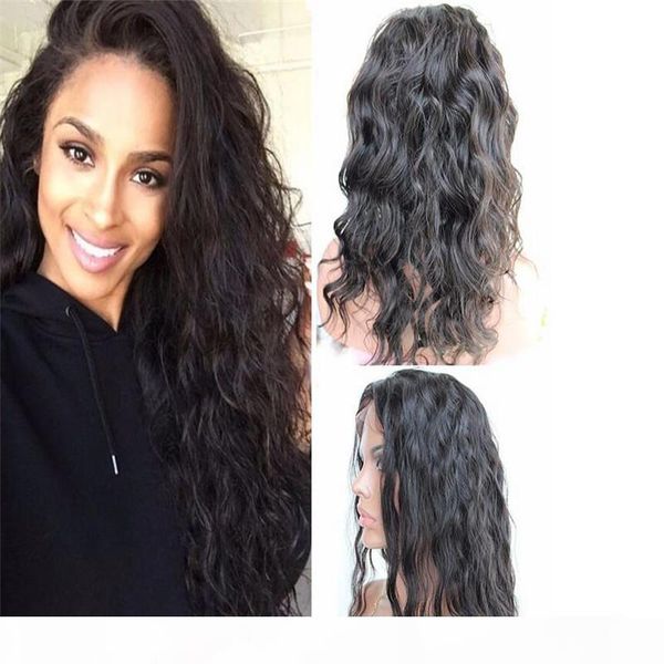 

7a glueless full lace human hair wigs for black women peruvian hair wigs water wave lace front wigs with baby hair, Black;brown