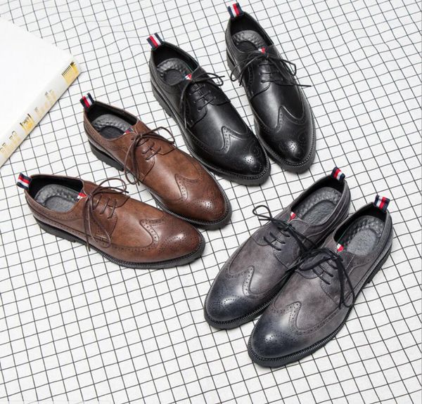

горячие продажи дизайнеры-mens casual обувь wingtip черная кожаная формальные свадебные платья derby oxfords flat обувь tan башмаки обувь дл, Black